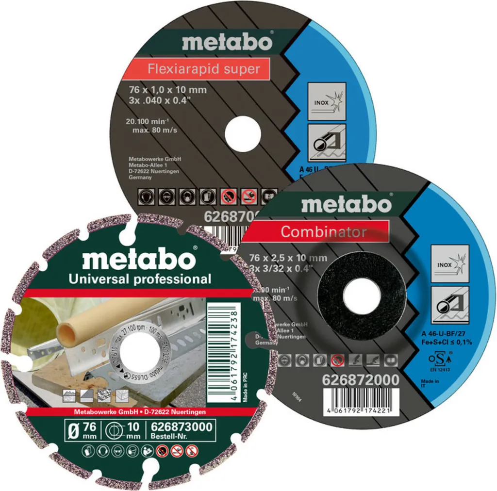 Metabo 626879000 Set 3 Dischi Taglio 76mm per Smerigliatrici PowerMaxx