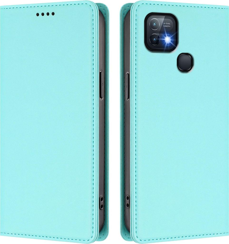 Handyhülle für Infinix Hot 10i, Kunstleder Klapphülle Stoßfeste Magnetische Hülle mit Ständer Türkis