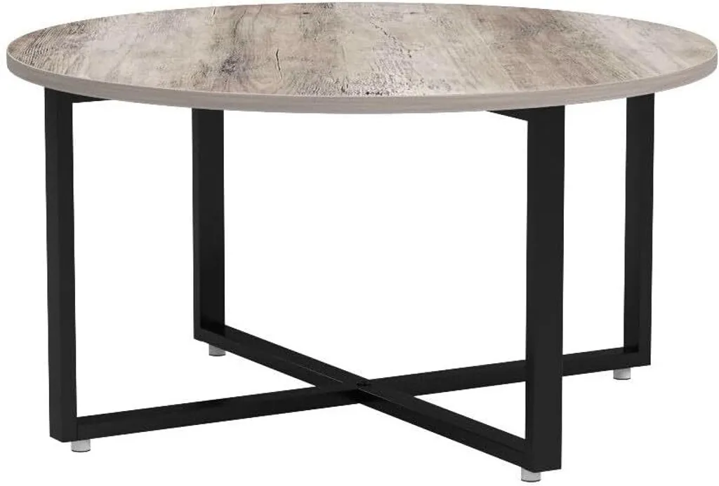 VASAGLE Table Basse Ronde Style Industriel en Acier Vert et Noir