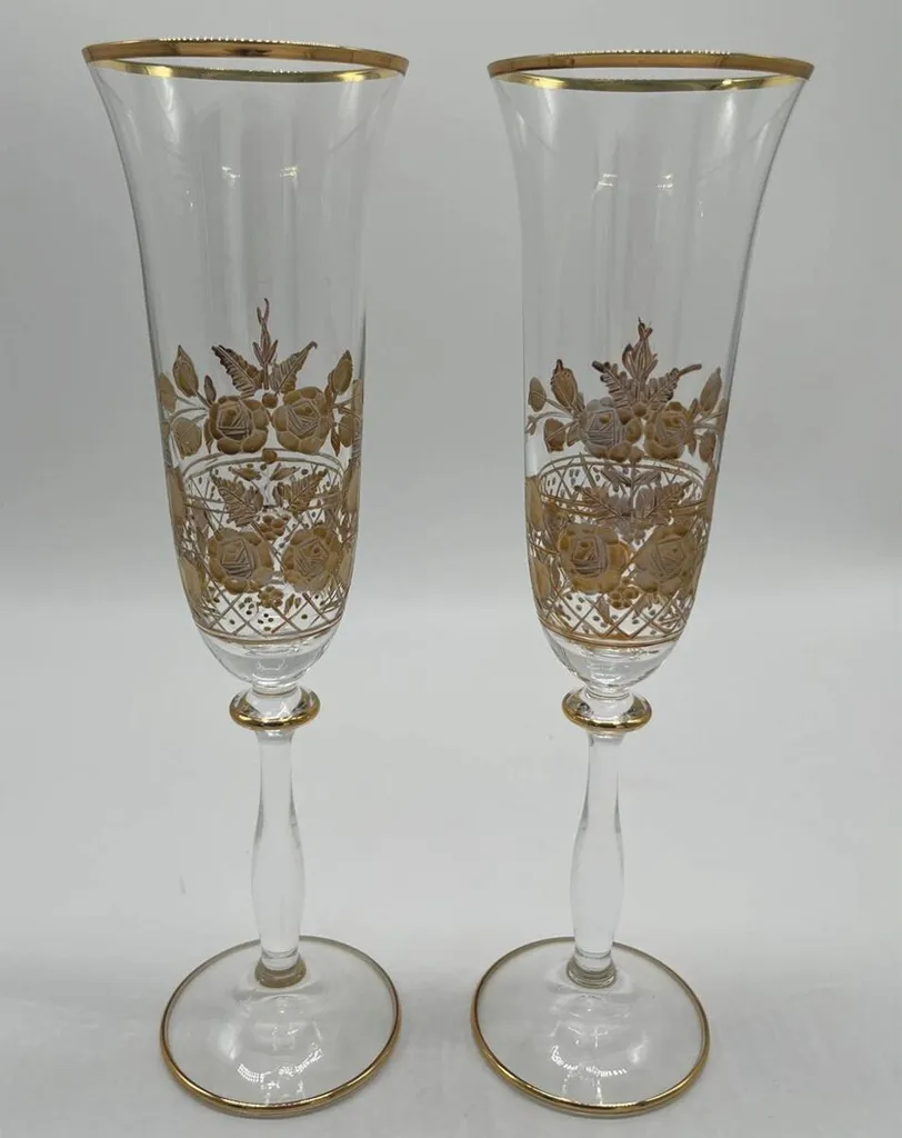 Casa Padrino set di 2 bicchieri da champagne in stile art nouveau, oro