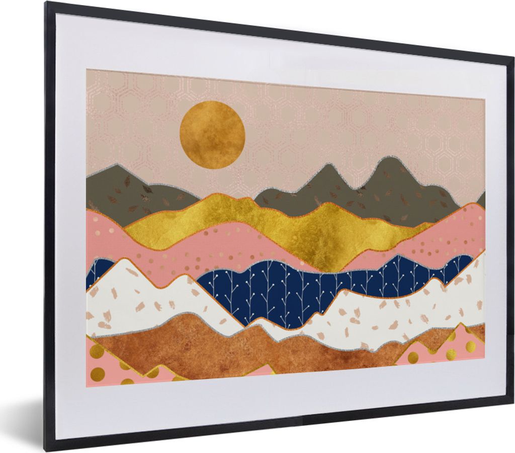 MuchoWow Gerahmtes Poster Muster - Gold - Pastell 40x30 cm - Poster mit Schwarzem Bilderrahmen Wandposter Rahmen Foto Bilder - Bilderrahmen - Pos...