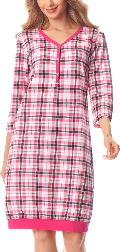 Merry Style Damen Nachthemd MS10-181 (Rosa/Kariert, S)