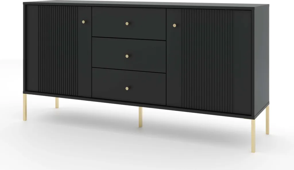Bahut de Rangement Iseo Noir et Doré 154cm : Meuble de Séjour Moderne