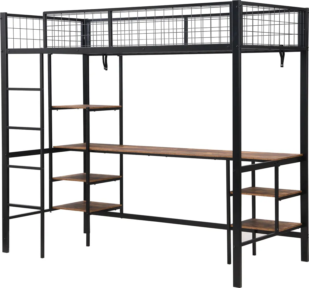Lit Haut Combiné 90x200 avec Poste de Travail et Rangement Intégré - 9