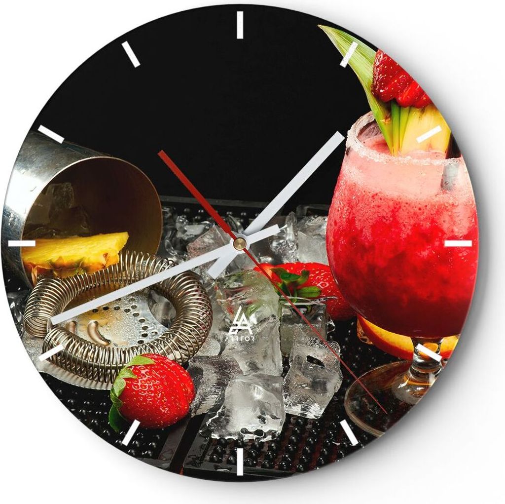 Wanduhr - Rund - Glasuhr - Alkohol aperitif cocktail getränk - 40x40cm - Schleichendes Uhrwerk - Lautlos - zum Aufhängen bereit - Dekoration Mode...