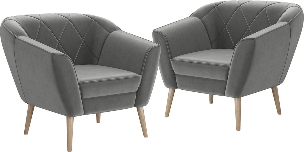 MEBLINI Sofa Sessel für Wohnzimmer 2er Set - Mini Lounge für zwei Personen - Sitzgarnitur - Polstergarnitur - GISELA - 1+1 - Hellgrau Samt