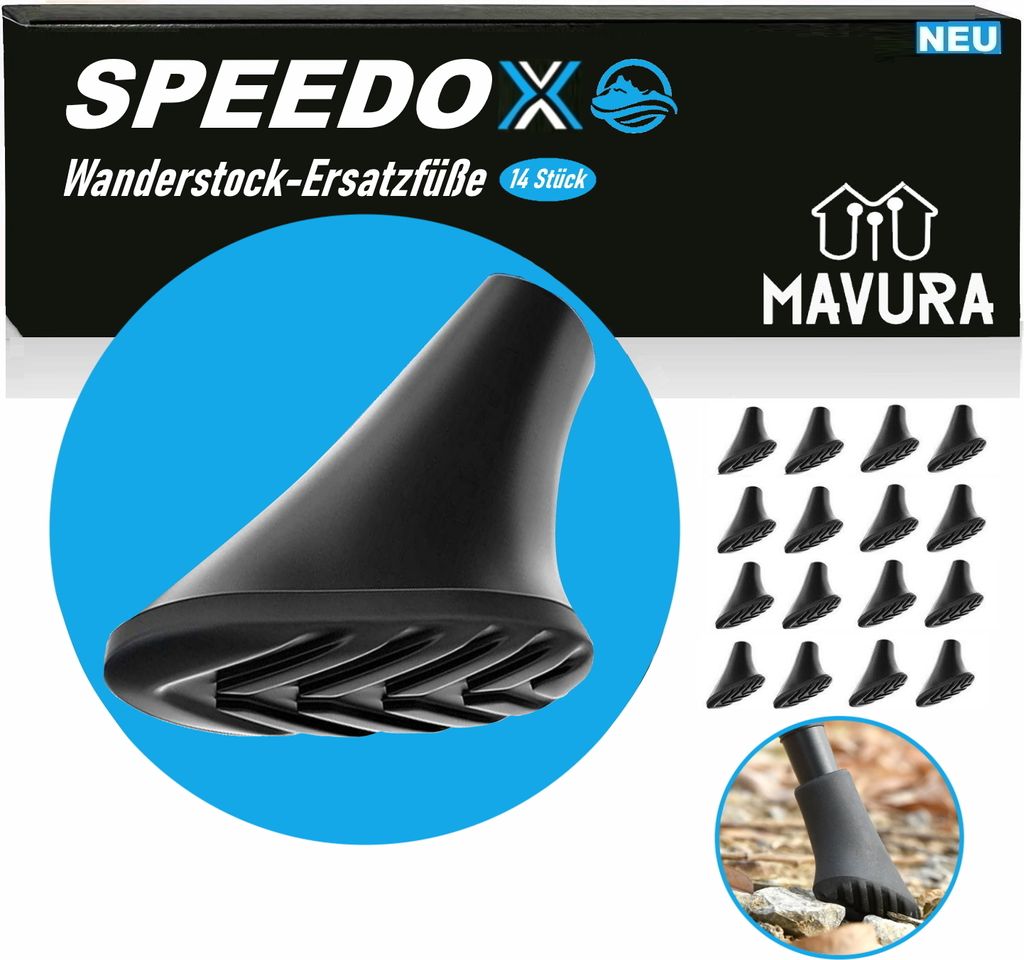 SPEEDOX Wanderstöcke Pads Speed Aufsatz Nordic Walking, Aufsätze Gummipuffer Trekking Stöcke Gummi Ersatzfüße [14er Set]