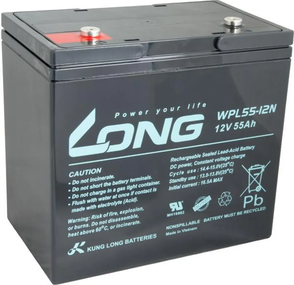 Batterie pour Onduleur et Solaire 12V 55Ah LONG WPL55-12N M6 LongLife