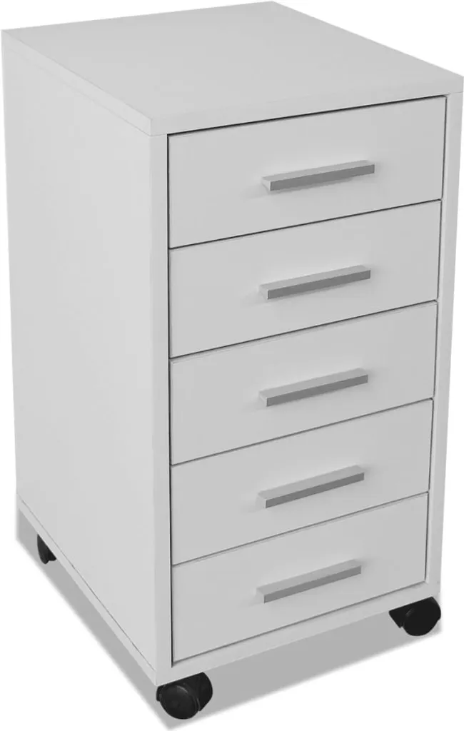Caisson de bureau à roulettes 5 tiroirs blanc - Rangement dossiers A4 - 4