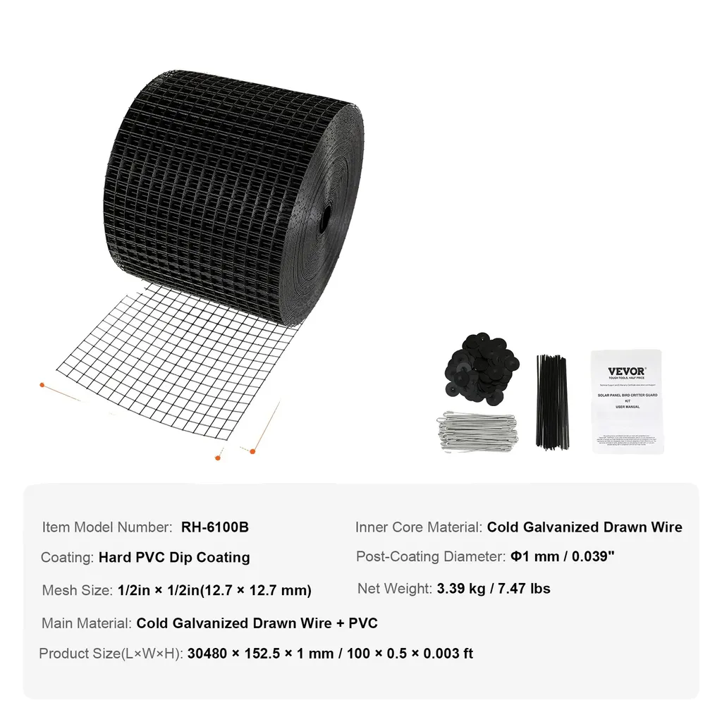 Grillage anti-oiseaux 6 pouces x 100 pieds en acier galvanisé Type 2