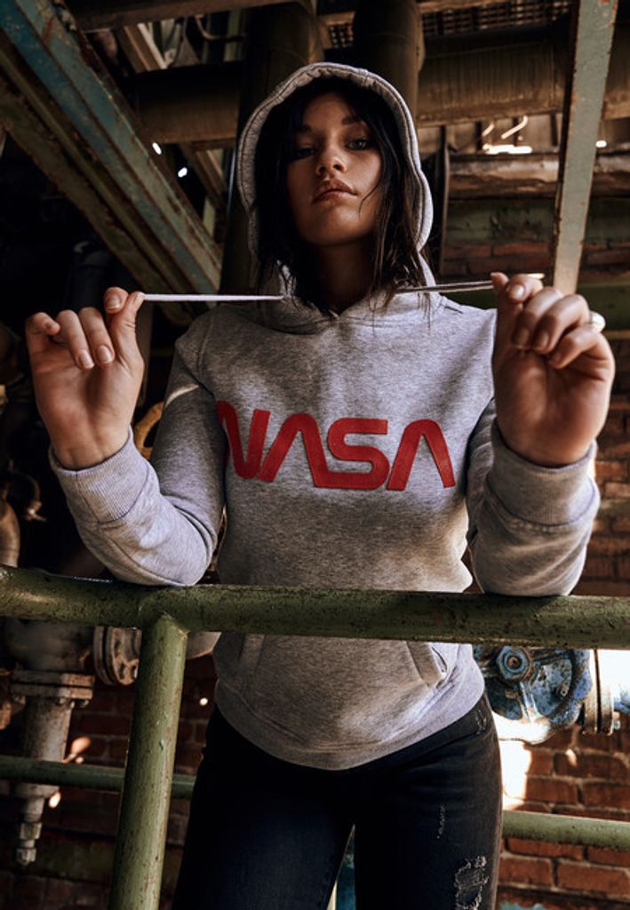 Mister Tee Damen Hoodie NASA Worm Logo Hoody MT682 Grau H.grey S