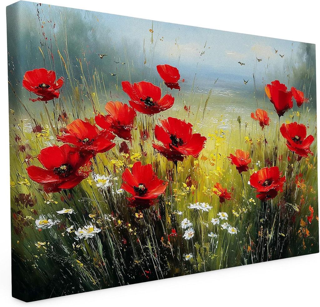 Keilrahmen bedruckt - Mohn Blumen - Rot - 20x30 cm - Wandbild auf Künstler Leinwand – matter hochwertiger Kunstdruck - 2cm Holzrahmen mit 280g C...