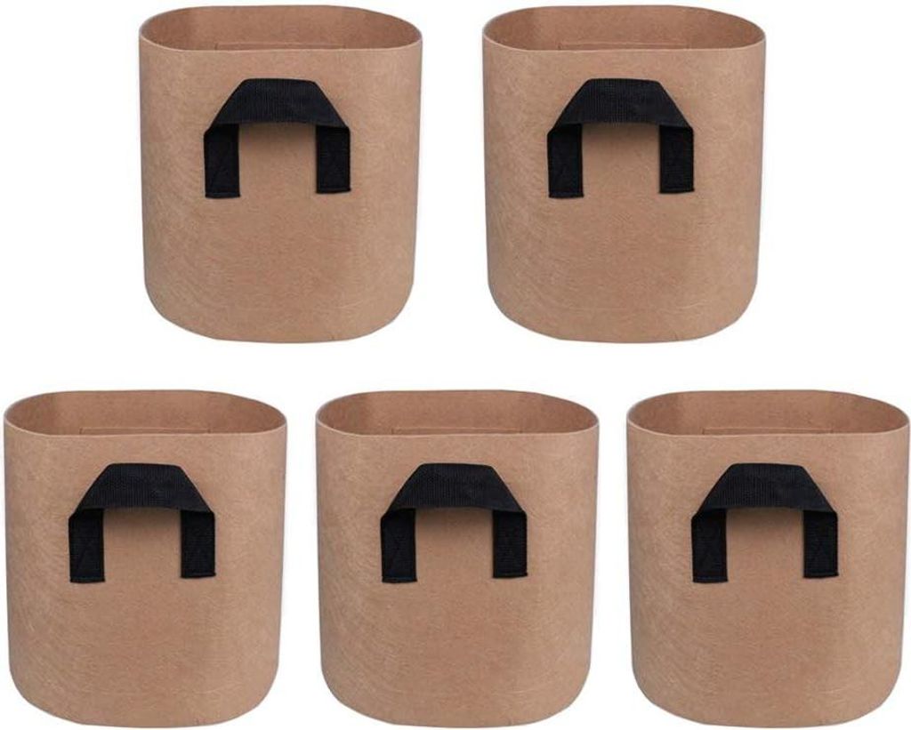 Pflanzenanbaubeutel 5er-Pack - Brauner Gemüseanbaubeutel mit Belüftungsstoff - Atmungsaktive Pflanzgefäße mit doppelten Griffen - Für Blumen, ...
