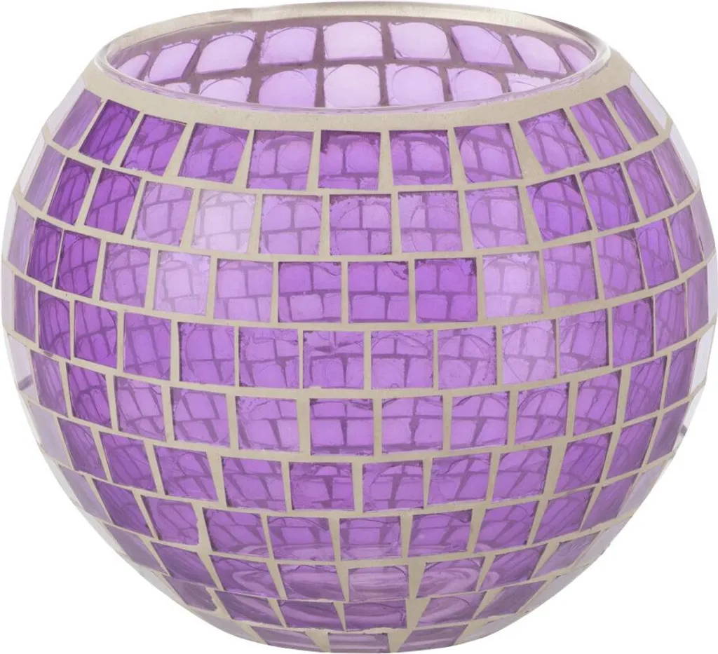 J-Line Mosaic Porte-bougie Chauffe-plat Rond en Verre Violet - Grand Modèle