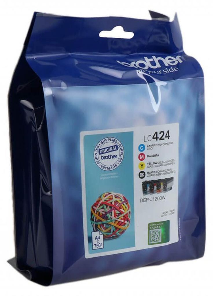 A sealed package of Brother printer ink cartridges.