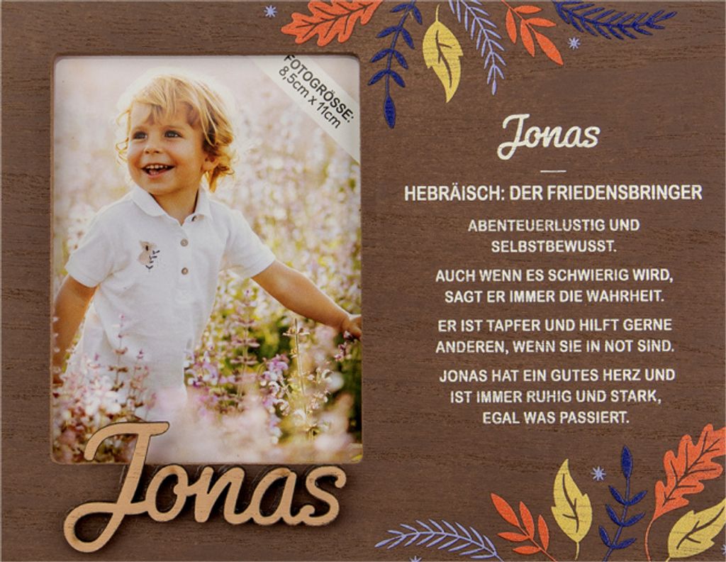 Personalisierter Bilderrahmen für Erwachsene, Kinder, Babys in Holzoptik mit Spruch -Bilderrahmen Jonas