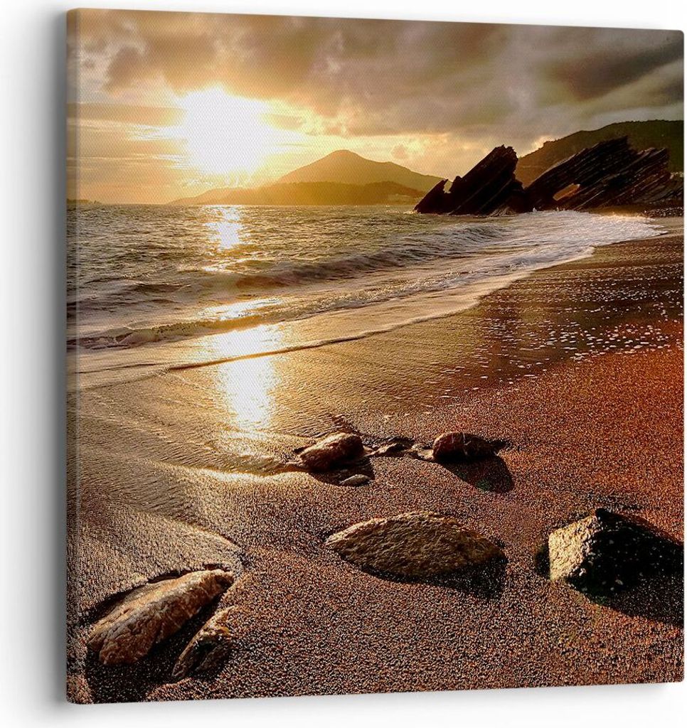 Bild auf Leinwand - Leinwandbild - Strand Wolken Abend Küste - 40x40cm - Wand Bild - Wanddeko - Leinwanddruck - Bilder - Kunstdruck - Wanddekorati...