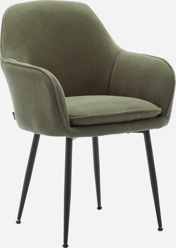 sweeek - Cord-Sessel mit mattschwarzen Metallfüßen - Dunkelkhaki