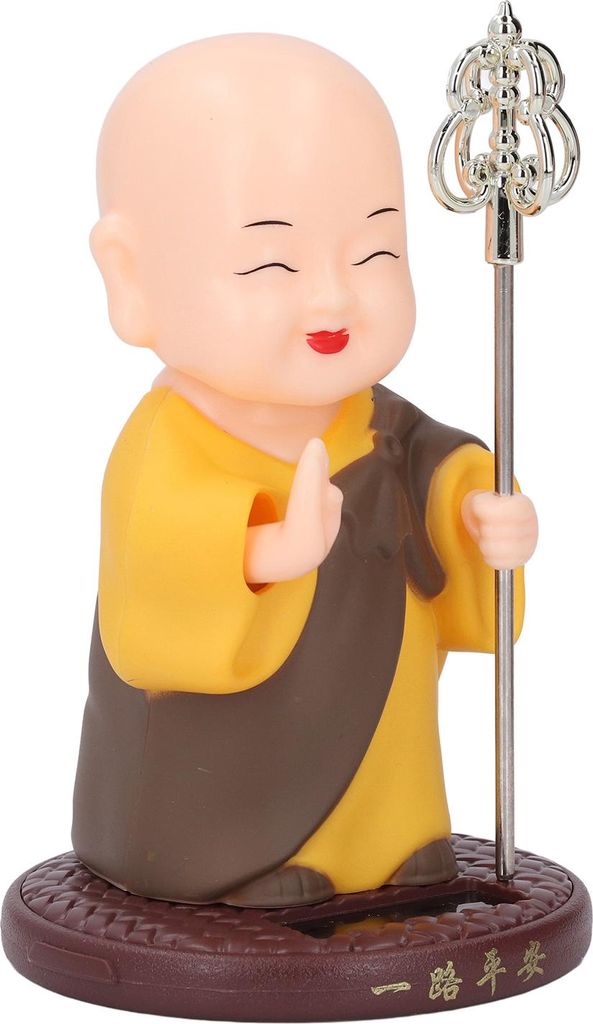 Kleiner Mönch Ornament Light Sensitive Automatic Nodding Waving Hands Miniatur Mönch Figur für Autos Braun