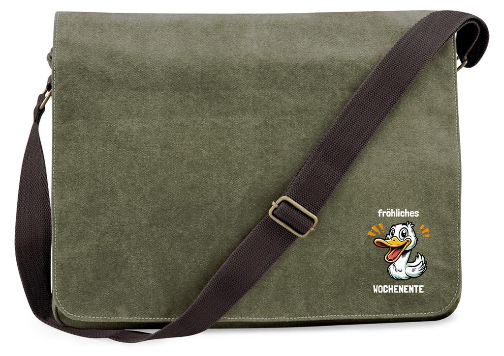 Huuraa Umhängetasche fröhliches Wochenente Ente Meme 14 Liter Military Green Canvas Laptoptasche Geschenkidee