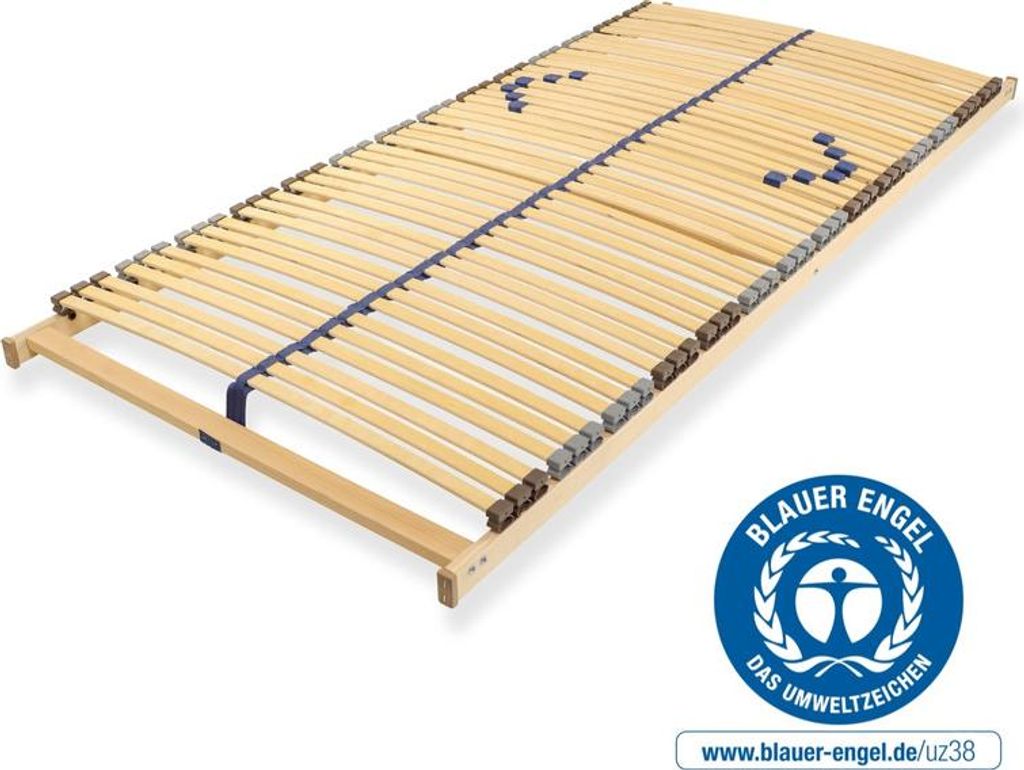 Lattenrost 90x200 cm fertig montiert Blauer Engel- 42 Latten 7-Zonen Traglast ca. 150 Kg Birkenschichtholz Germany