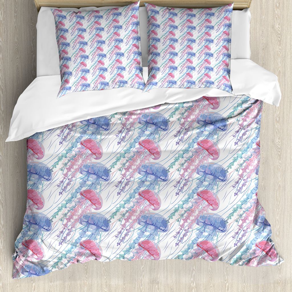 ABAKUHAUS Qualle Bettbezug Set für Einzelbetten, Jiggly Unterwassertier, Milbensicher Allergiker geeignet mit Kissenbezug, 200 cm x 200 cm - 80 x ...