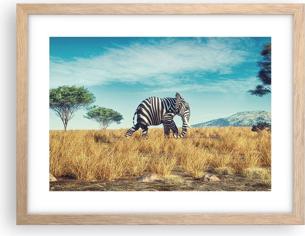 Gerahmtes Poster - Rahmen in heller Eiche - Surreal Elefant Rippen - 40x30 cm - Wand Bild - Wanddeko - Wandbilder - Kunstposter - Wandposter - Bild...