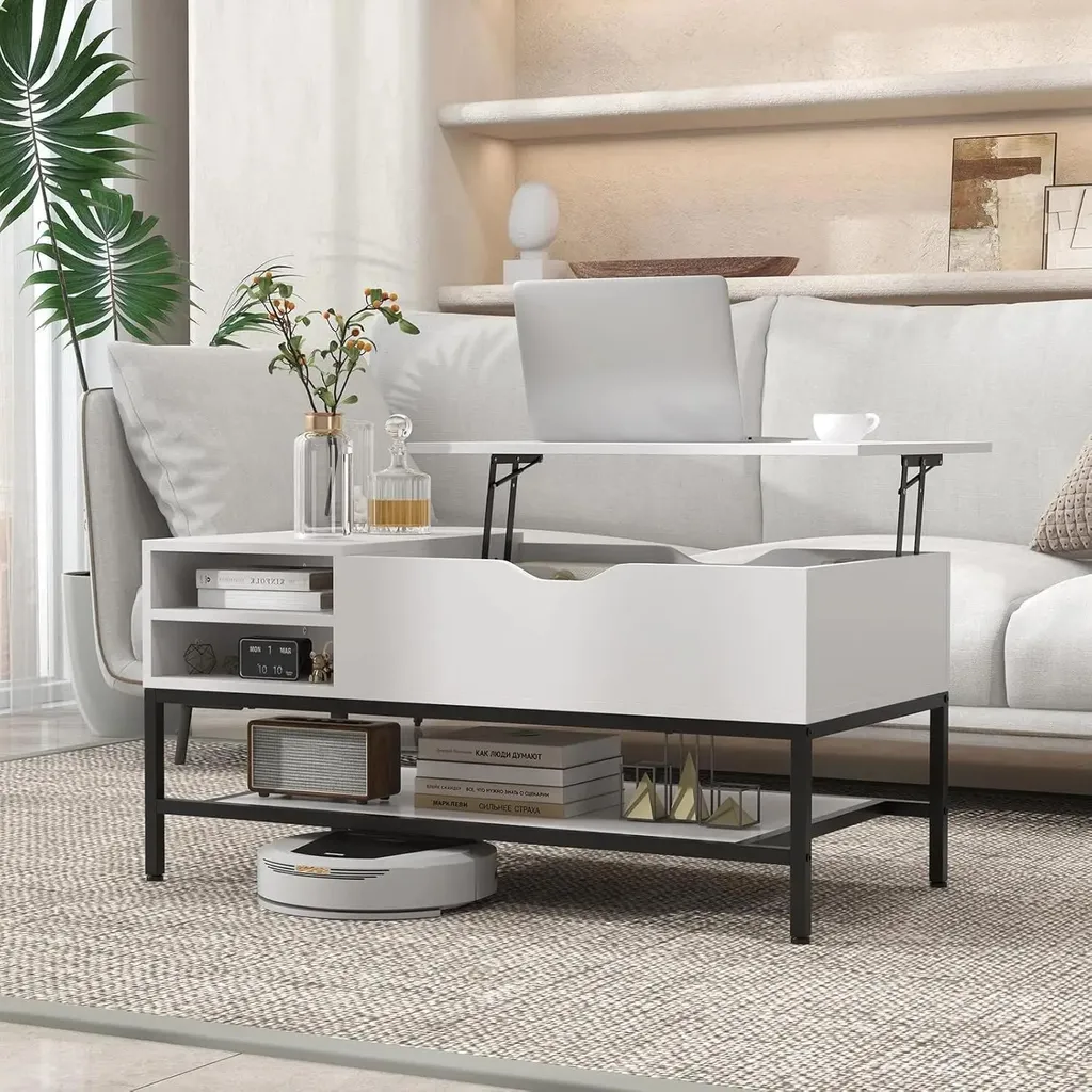 Table basse relevable blanche : gagnez de la place avec ce rangement - 3