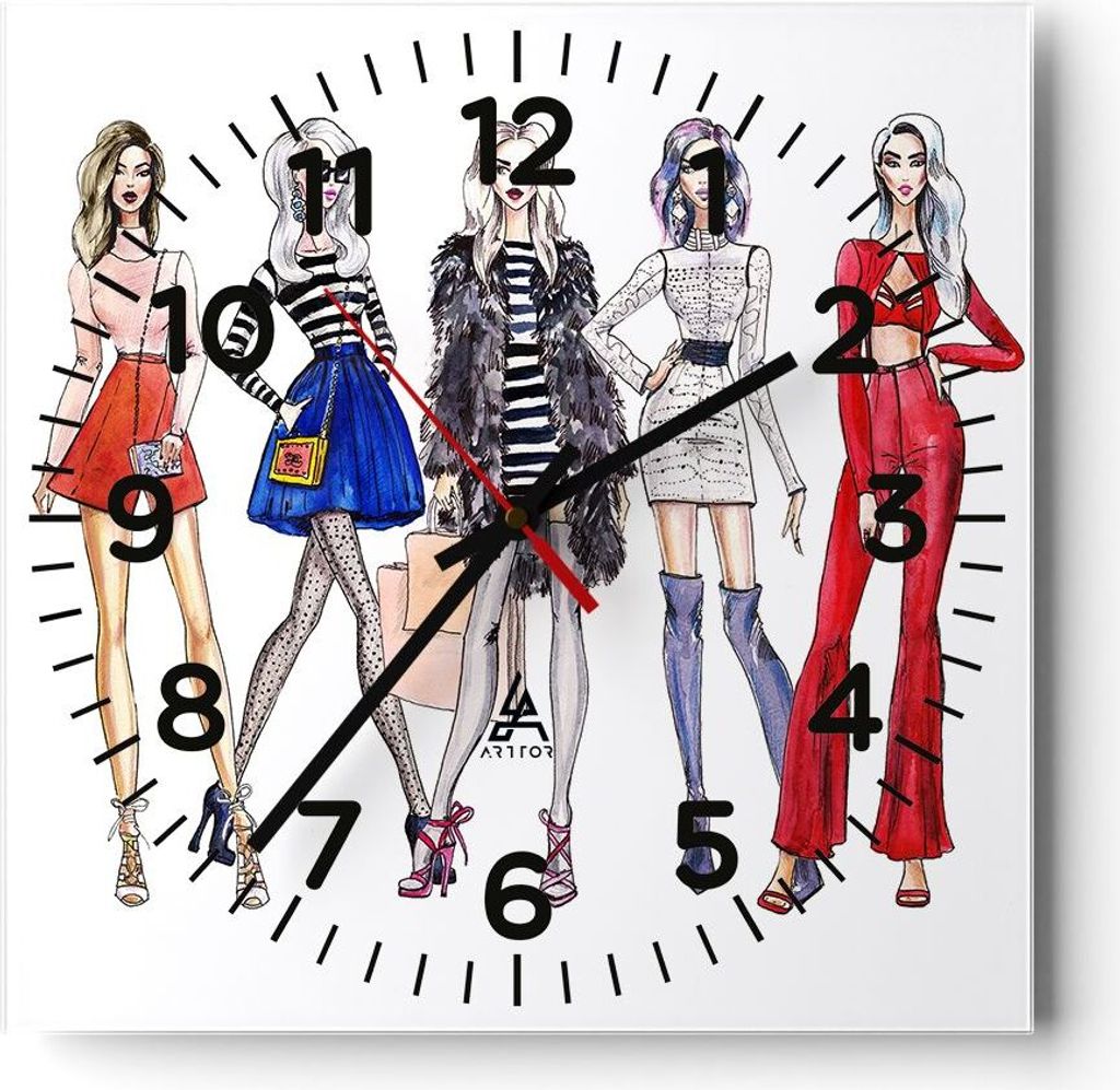 Wanduhr - Quadrat - Glasuhr - Mode Mädchen Frau Einkaufen - 30x30cm - Schleichendes Uhrwerk - Lautlos - zum Aufhängen bereit - Dekoration Modern ...