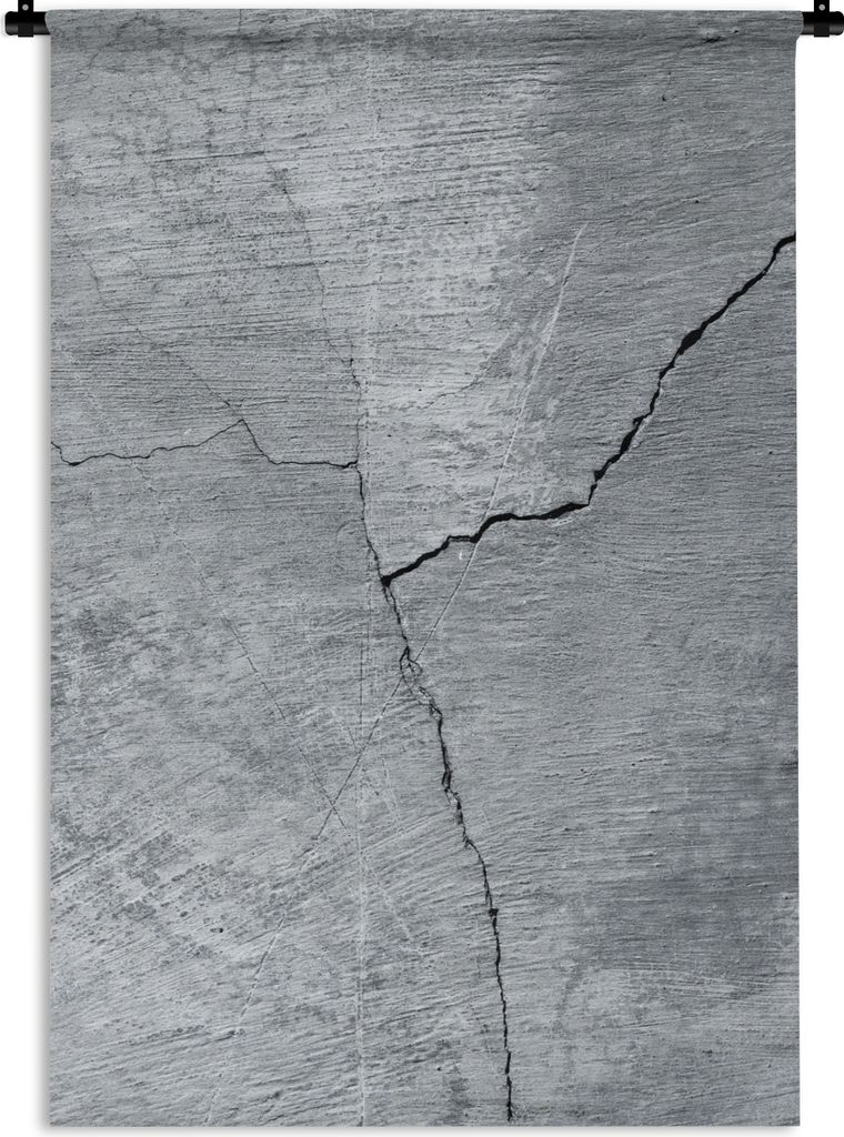 MuchoWow Wandteppich Wandbehang Beton - Grau - Riss 90x135 cm Tapisserie Dekoration Wandtuch - Baumwolle - Wandskulptur