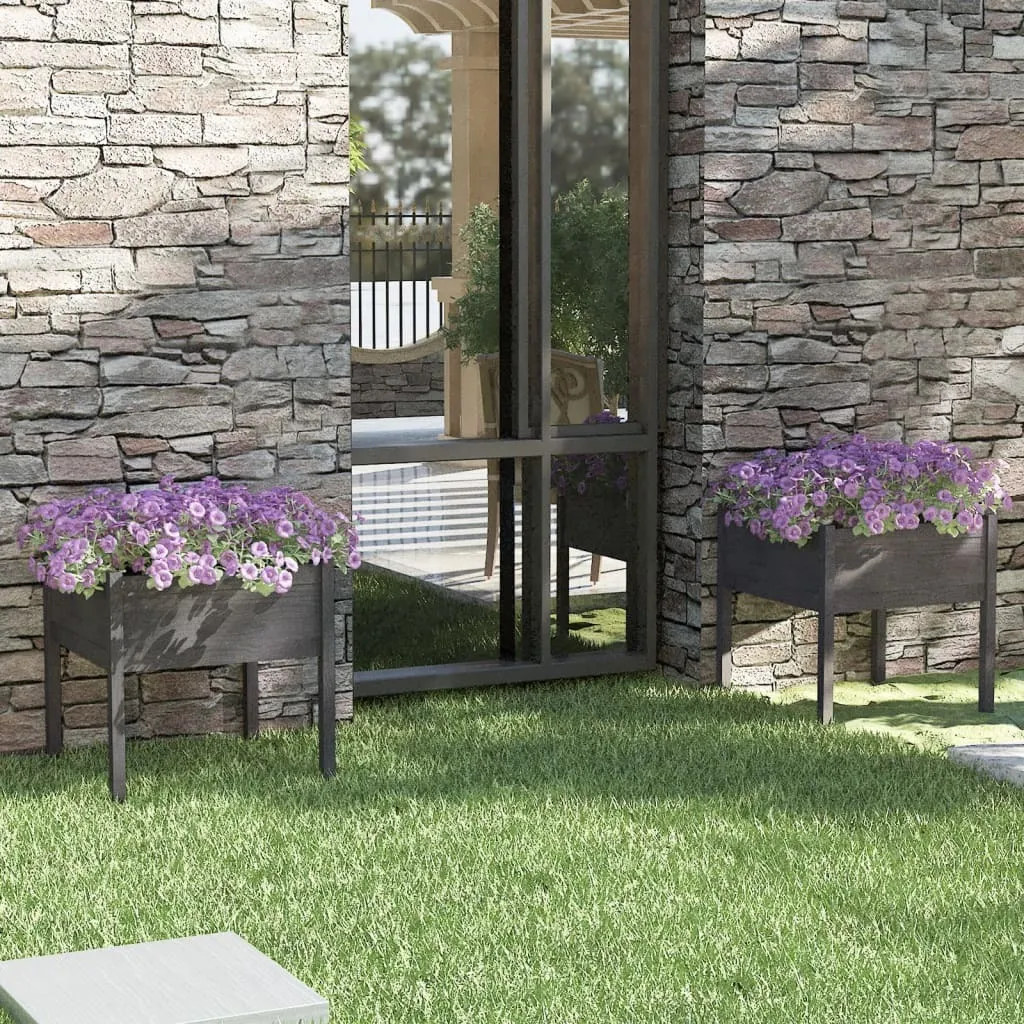 Bac à fleurs en pin massif gris 70cm - Set de 2 jardinières robustes