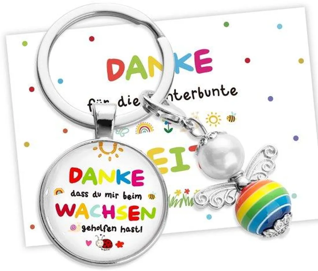 Porte-clés ange gardien porte-bonheur, carte merci et enveloppe de qualité