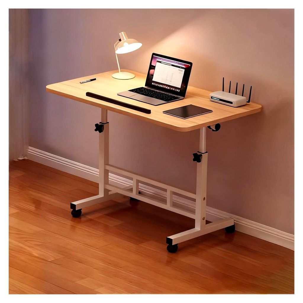 Höhenverstellbarer Computertisch mit Rollen, Mobiler Betttisch mit Luftdruckstange, Ergonomisch für Home-Office und Arbeiten im Sitzen oder Stehe...