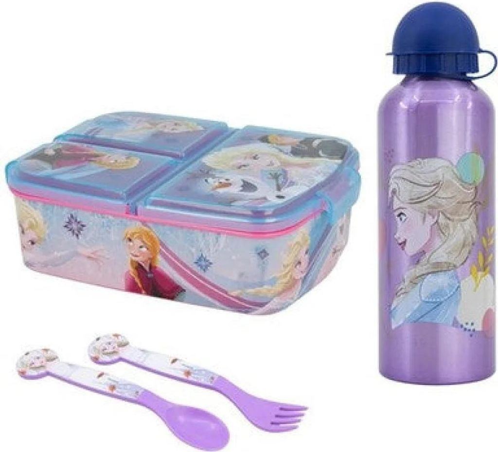 Disney Die Eiskönigin Elsa 4 tlg Kinder Set Brotdose Alu-Trinkflasche Besteck