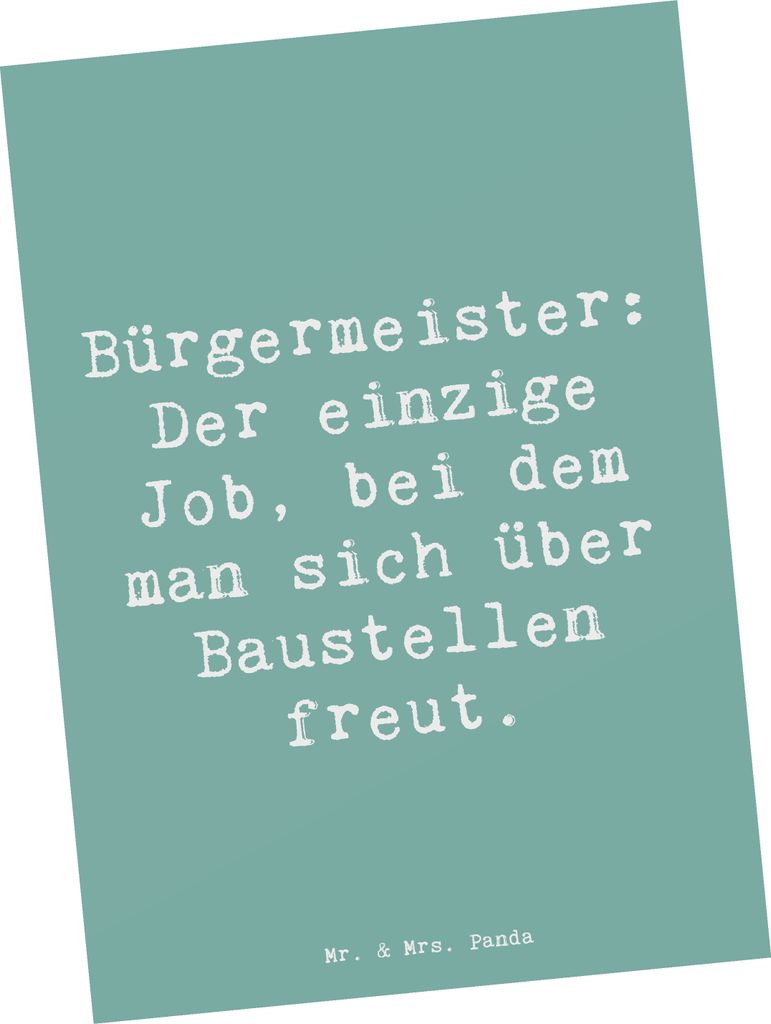 Mr. & Mrs. Panda Postkarte Spruch Bürgermeister Freude - Meeresbrise - Geschenk, einzelkarte, Berufsleben, Ansichtskarte, Baustellen, Beruf, Gruß...