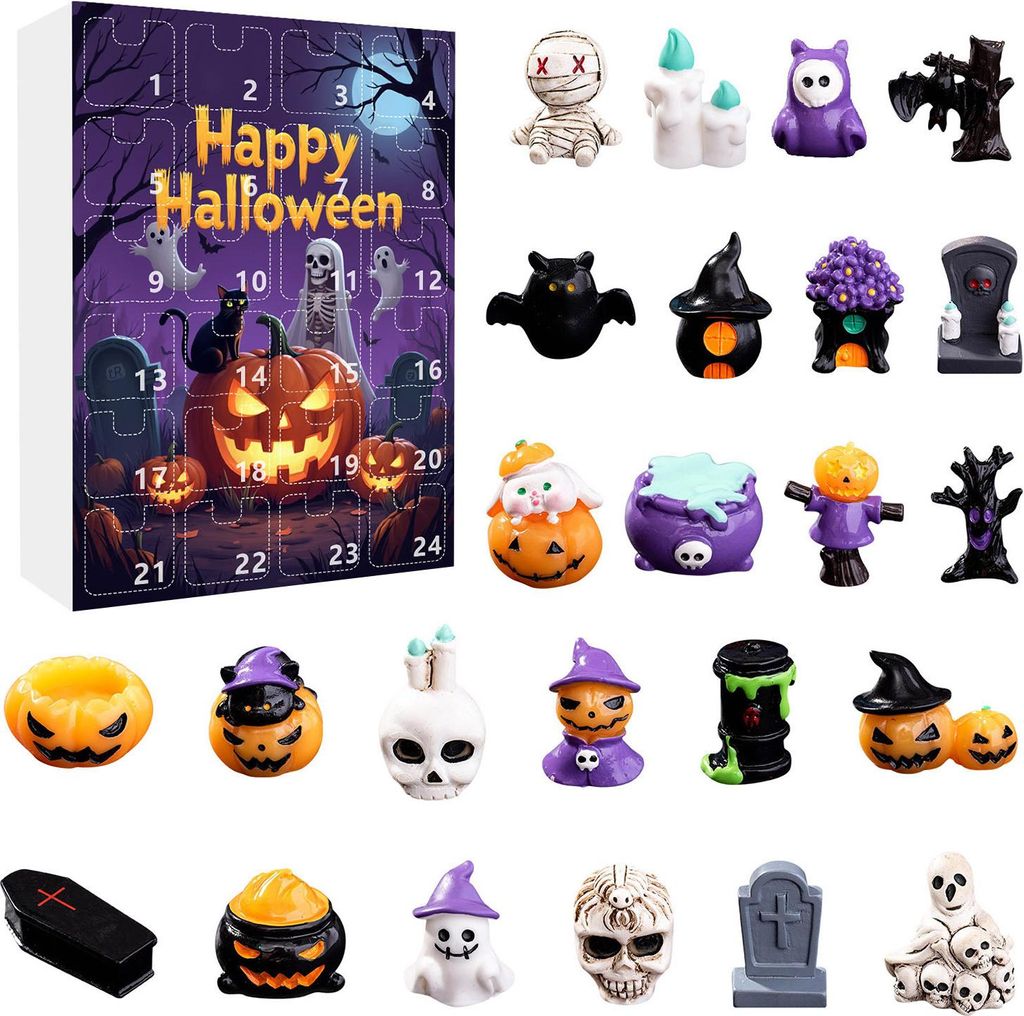 Halloween-Countdown, 24 Tage Adventskalender, Mini-Statuen, Mehrzweck-Ferien-Countdown, kleines gruseliges Harzfiguren-Set