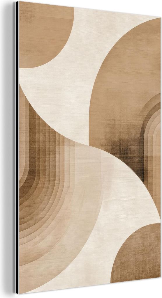MuchoWow Wanddekoration Metall Metallbild Wandkunst 60x90 cm Retro - Geometrische Schichten - Erdtöne MuchoWow Aluminium Gemälde - Wandbilder - A...