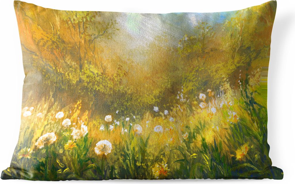 MuchoWow Outdoor Kissen - Blumen - Sommer - Aquarell - 60x40 cm - Wetterfest - Lounge Kissen - Zierkissen - Kissen für Innenräume
