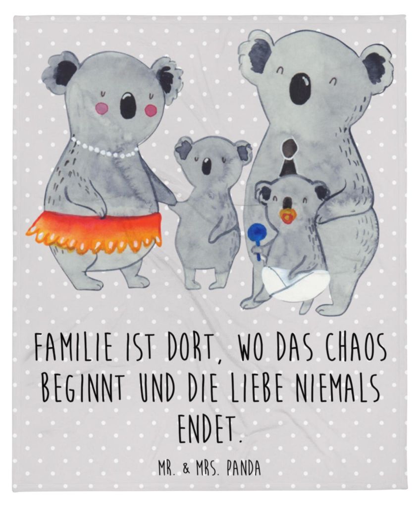 Mr. & Mrs. Panda Kuschelige Decke Koala Familie - Grau Pastell - Geschenk, Mama, Bettdecke, Koalas, Kinder, Quality Time, Wohndecke, Tagesdecke, Be...