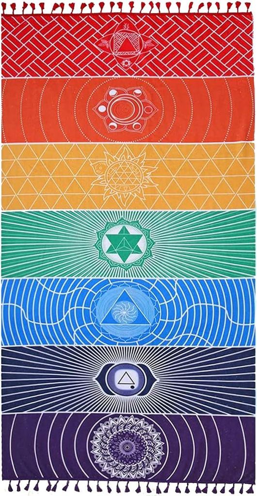 Yoga Meditation Tapisserie, Sieben Chakra Wandteppich, Hippie Boho Wandtuch,Yoga Matte Schweiß Absorbieren Mehrfarbige Towels, für Strand Pool