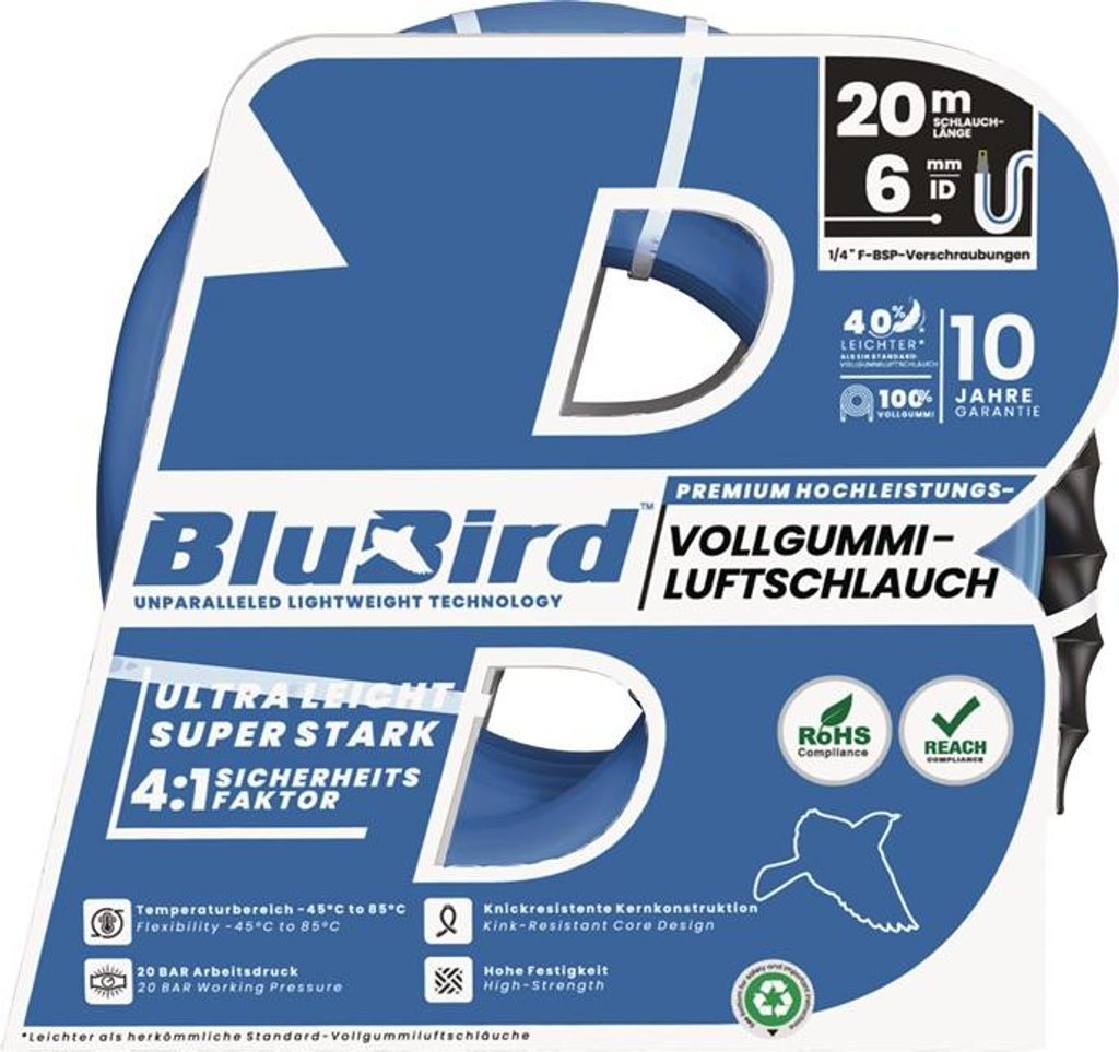 Werkstattschlauch-Set BluBird Innen- 9,5 mm Auen- 15,5 mm Lnge 20 m Schnellverschlusskupplung G3/8