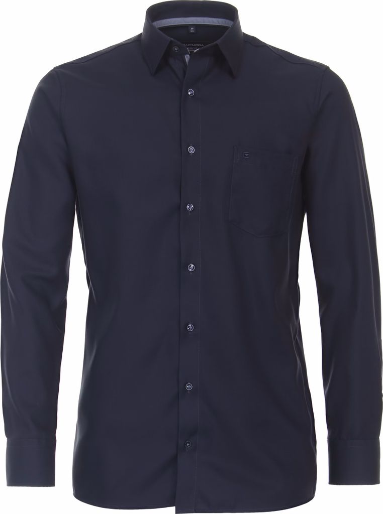 CASAMODA Herren Businesshemd Langarm Kent Comfort-Fit Struktur Marine 46