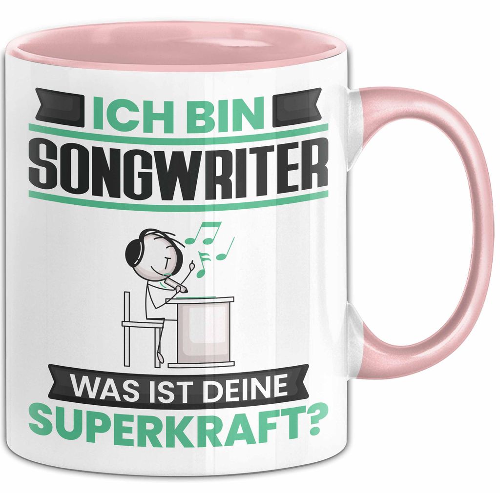 Songwriter Tasse Geschenk für Songwriter Geburtstag Lustiger Spruch Kaffee-Becher Was Ist Deine Superkraft (Rosa)