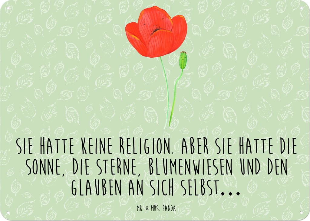 Mr. & Mrs. Panda tafel Blume Mohnblume DIN A5 - Blattgrün - Geschenk, Religion, Mohn, Glaube, Schild, Motivation, Magnetschild, Blechtafel, Wandbi...