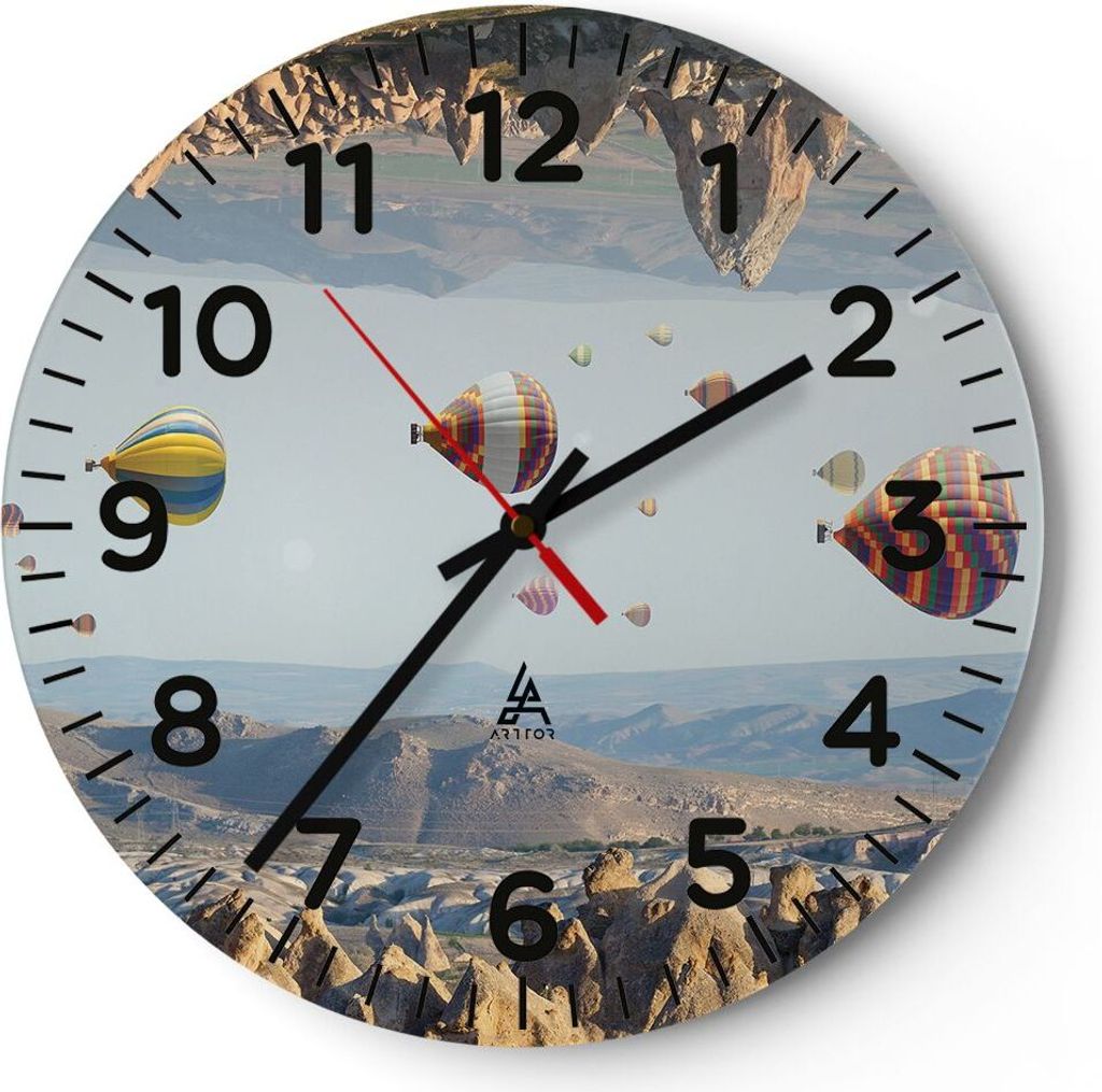 Wanduhr - Rund - Glasuhr - Surrealismus Flug Luftballons - 30x30cm - Schleichendes Uhrwerk - Lautlos - zum Aufhängen bereit - Dekoration Modern - ...