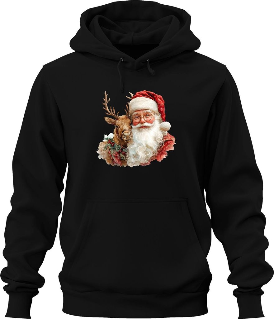 Weihnachtsmann Rentier Weihnachten Geschenk Vintage Retro Brille Uni Hoodie Kapuzenpullover, Schwarz, M