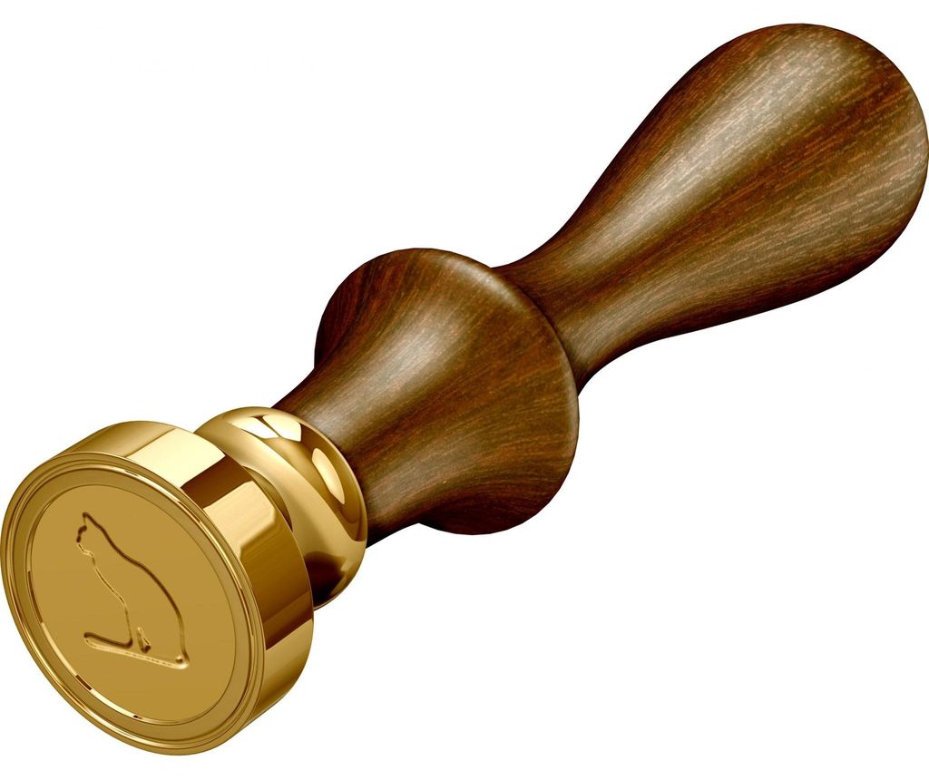 Rubinato Messingsiegel mit Holzgriff Katze seitlich Ø20 mm, Größe 9,5 cm