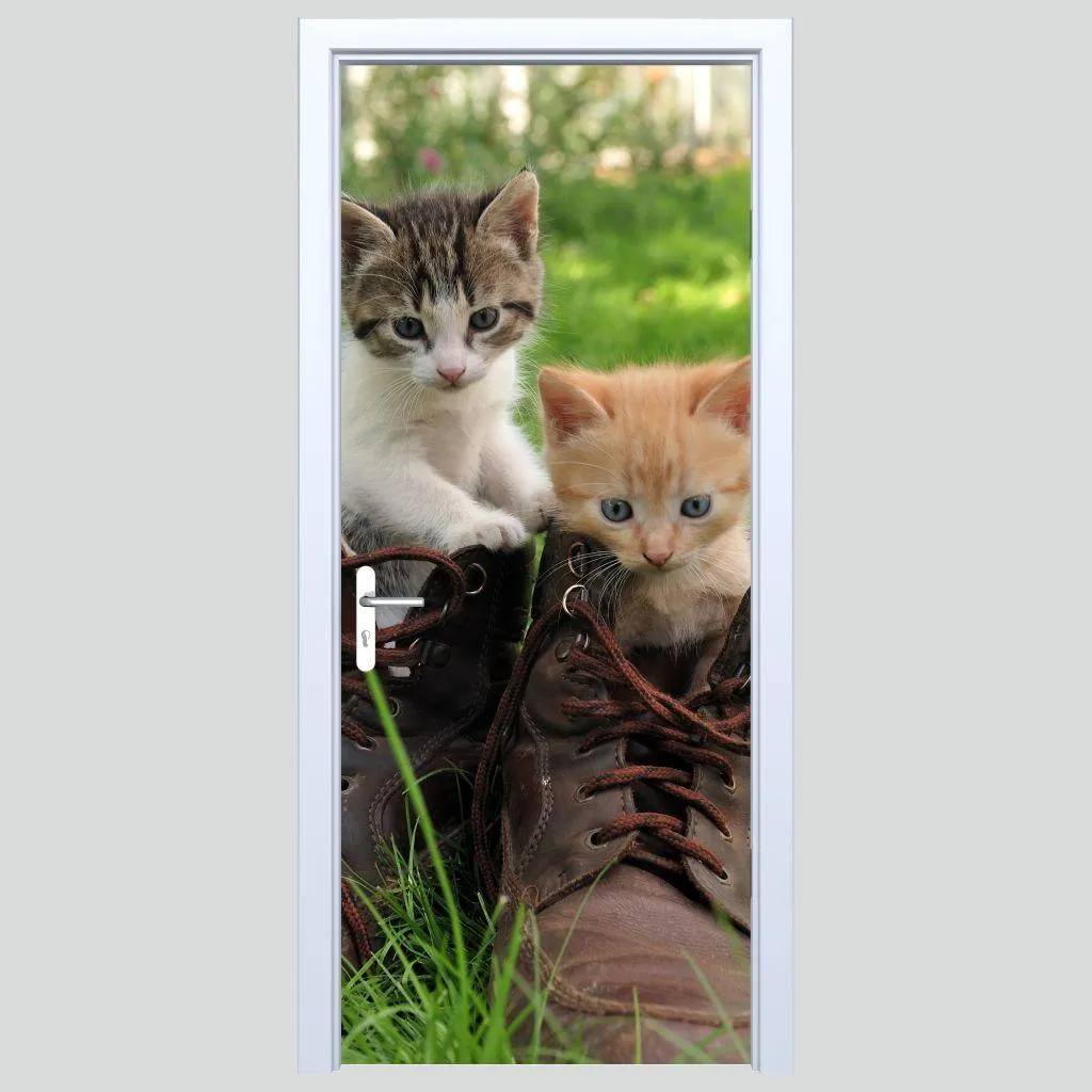Adesivo Porta Bambini Gatto con Stivali | Tessuto Lavabile 182PD