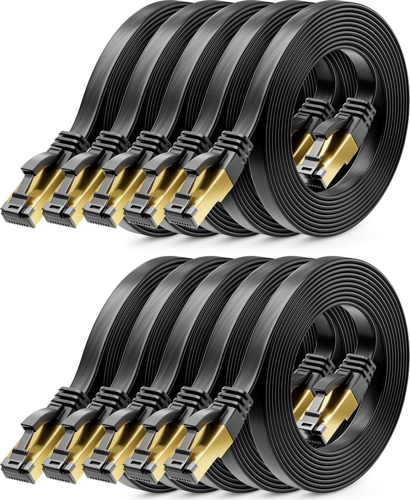 deleyCON 10x 0,5m CAT 8 Netzwerkkabel Flach (40 Gbit/s, Kupfer) Gigabit Ethernet LAN Cable - Flaches Dünnes Kabel Flachkabel Patchkabel Kurz - RJ4...