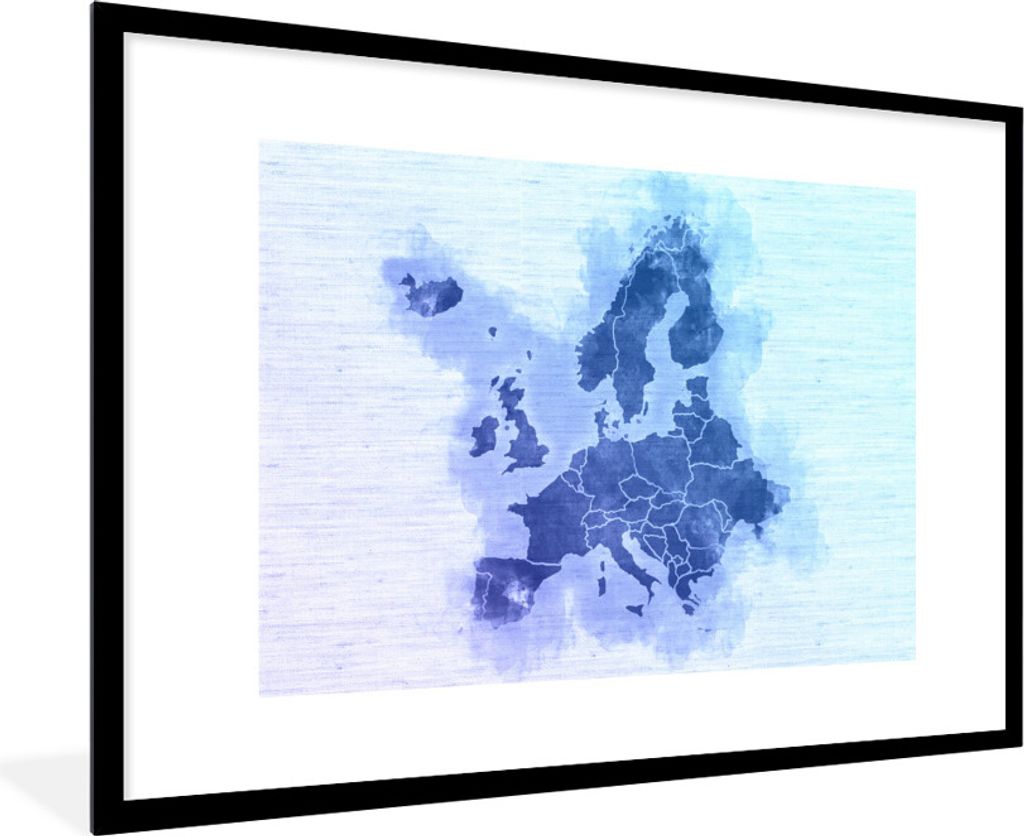 MuchoWow MuchoWow Gerahmtes Poster Europa - Karte - Blau 90x60 cm - Poster mit zchwarzem Bilderrahmen - Wanddekoration - Fotos